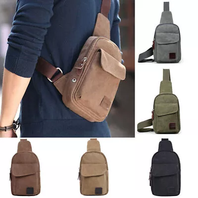 Male Military Canvas Satchel Messenger BagTravel Hiking Chest Bag • $13.95