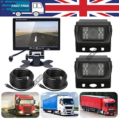7  LCD Rear View Monitor + 2 Car Reversing Camera Kit For Truck Bus Van 4 Pin • £61.59