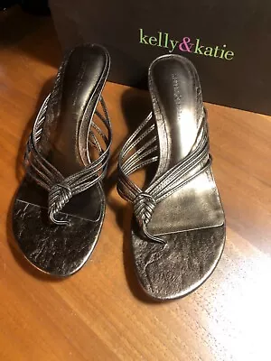 KELLY & KATIE Open Toe Slide SANDALS  Womens 8 BRONZE TWISTER NIB NEW IN BOX • £24.09