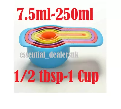 6Pc Nested Measuring Cup Spoons Set Colourful Baking Cooking Kitchen Tool UK • £6.49