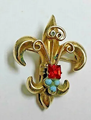 Vintage GOLD FILLED Lapel Watch Pin FLEUR DE LIS  Jeweled • $29.70