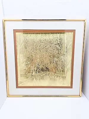 Manifestations Inc. Optical Illusionary Art Foil Print Gold Forest Scene 18x18  • $59.95