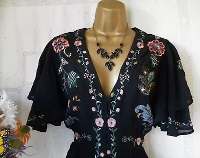 £94.99 • Buy 👗******monsoon Bnwt  Triss Black  Embroidered Peacock Dress Size 24******👗