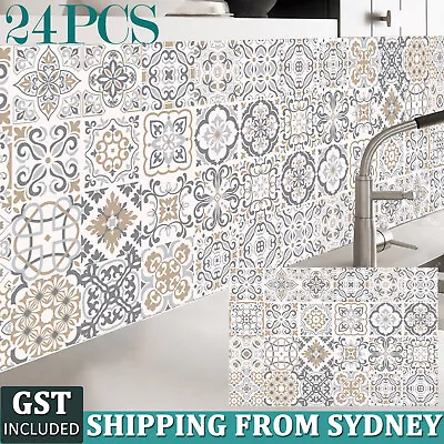 24PCS Moroccan Style Tile Wall Stickers Self-Adhesive Mosaic Kitchen Bathroom AU • $10.53