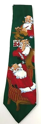 Christmas Mens Neck Tie Greetings Santa Claus Tie Green Red Teddy Hallmark Yule • $8.99