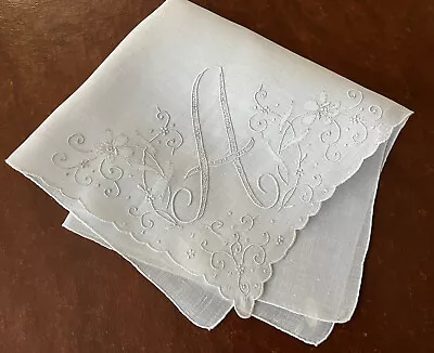 NWT Vintage Madeira Hand Embroidered Hankie Pure Linen Monogram  A  Wedding • $24.99