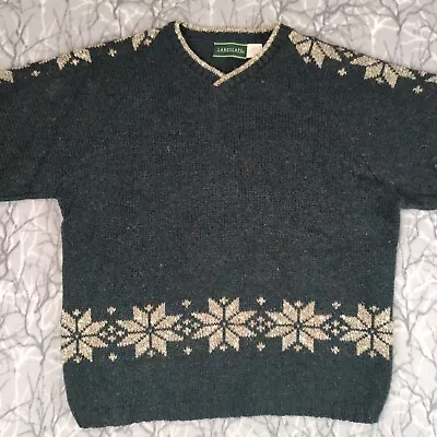 Vintage Landscape Wool Blend Sweater Medium Green Knit Fair Isle Pattern USA • $23.69