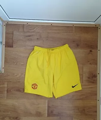 MANCHESTER UNITED 2012-2013 AWAY FOOTBALL SOCCER SHORTS NIKE Sz L MEN Yellow • $15.99