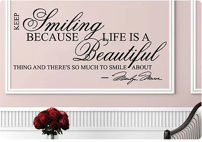 Marilyn Monroe Keep Smiling Life Is Beautiful Wall Decal Sticker Quote Home Art • $15.99