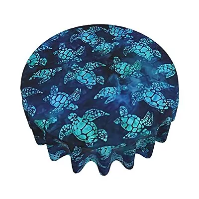 Watercolor Blue Sea Turtle Round Tablecloth 60 Inch Washable Polyester Table ... • $27.05