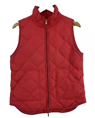 J. Crew Down Puffer Vest Women's Sz M Solid Orange Quilted Full Zip • $19.20