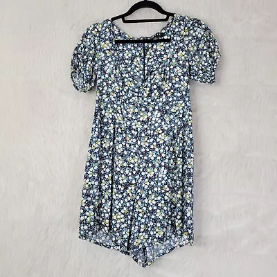 Motel Rocks Blue Floral Short Sleeve Playsuit Romper Small • $45