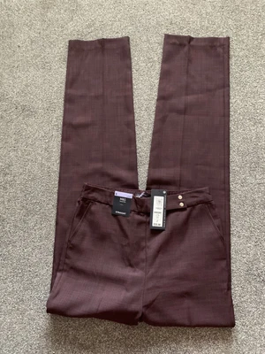 £12.50 • Buy M&S Straight Leg Trousers Elastic Back Waist Mock Half Belt Size 8 Long Berry