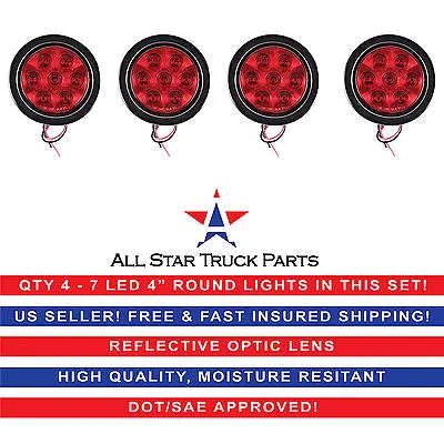 4  Inch Red 7 LED Round Stop/Turn/Tail Truck Light With Grommet & Pigtail -Qty 4 • $39.95