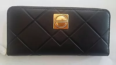 NWT Marc Jacobs Circle In Square Scored Slim Zip Around Wallet Black Gold • $175