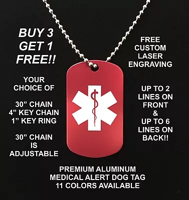 Custom Engraved ~metal~ Medical Alert Id Tags Emergency Medic • $6.29