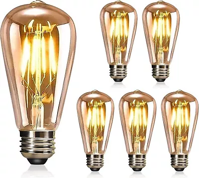 Vintage LED Edison Bulb E27 2700K ST64 LED Filament Bulb 240V Screw Lamp 6 Pack • £11.70