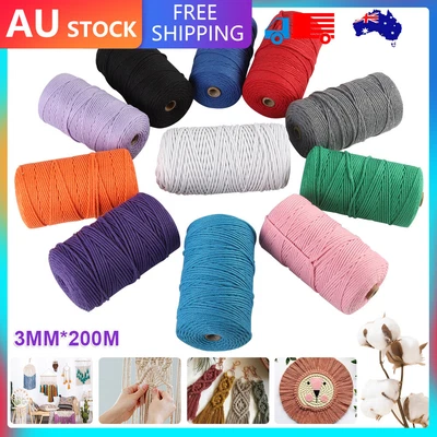 $9.15 • Buy 200M 3mm Natural Cotton String Twisted Cord Craft Macrame Artisan Rope Weaving