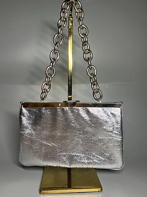 Vintage Metallic Silver Clutch Shoulder Modern Chain Etra Evening Bag Purse • $19.99