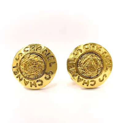$700 • Buy CHANEL Earring Logo Metal Gold Vintage Accessory Women