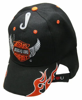 Jesus Is Lord Biker Style Christian Flame Black Embroidered Cap Hat Jesus Christ • $12.88