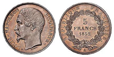 FRANCE. Napoleon III. 1852-A AR Essai 5 Francs. NGC PR62. KM 773.1; Mazard 1184 • $7088