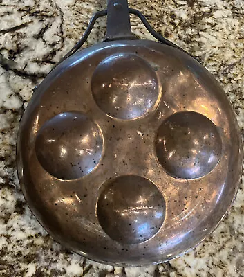 Vintage Antique Copper Pan Escargot Egg Poacher Cast Iron Handle • $18.99