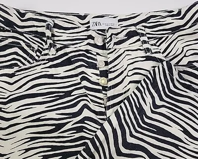 Zara Pants Womens 8 Zebra Print Denim Pants Cotton Buttonfly High Rise Straight  • $15