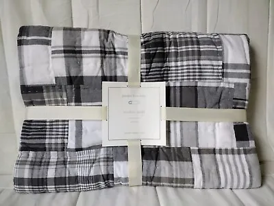 New~Pottery Barn Madras Toddler Nursery Crib Quilt~Gray • $49