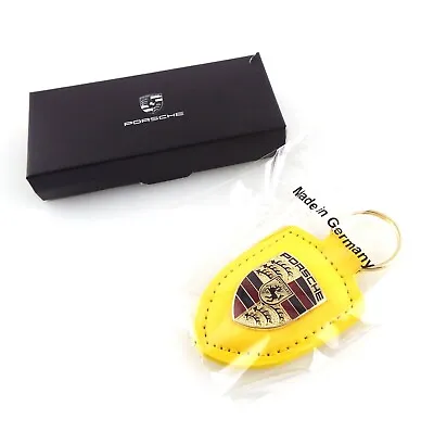 Porsche - Genuine YELLOW Leather Keychain Car Key Chain Ring - NEW • $13.99