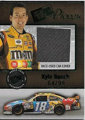 $8.95 • Buy 2009 PRESS PASS KYLE BUSCH ~RACE-USED PIECES~ (GREEN VER.) CAR COVER *s/n 64/99*
