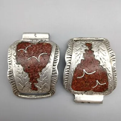 Native American Navajo Seagull Bird Red Coral Sterling Silver Watch Tips 24.5 Gr • $98.99