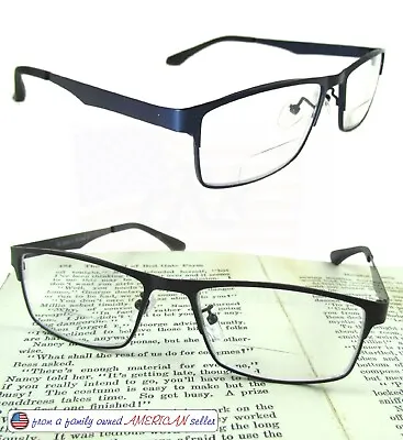 Bifocal Readers +100 To +400 Lightweight BRUSHED METAL BLUE BLACK Womens Mens • $14.99