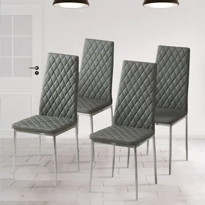 2/4/6x PU Leather High Back Dining Chair Set Metal Milan Seat Dinner Cafe Chairs • £52.95