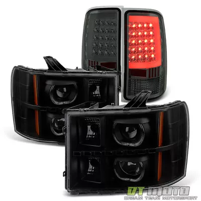 2007-2013 GMC Sierra Black Smoke Halo Projector Headlights+LED Tail Lights Lamps • $335.99