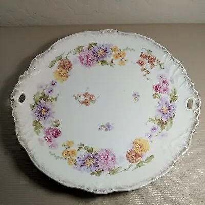 C T Carl Tielsch Altwasser Germany Floral China 10  Plate Platter W Handles • $4.25