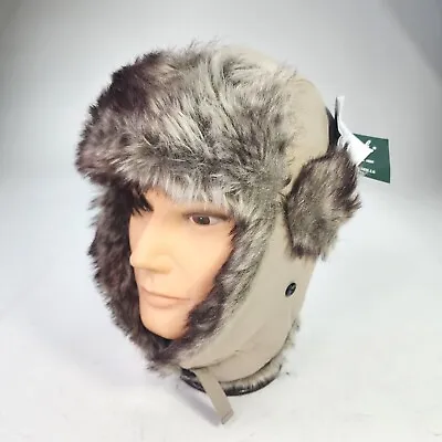 VTG Woolrich Fur Lined Trapper Hat Size L/XL Beige Wool Blend Ear Flaps Beanie  • $48.20