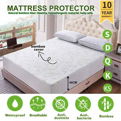 $31.49 • Buy Bamboo Waterproof Mattress Protector Bed Matress Cover King Queen Double Single