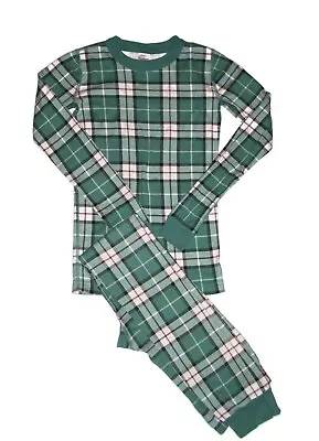 Hanna Andersson Boy Girl Size 150 US 12 Harvest Long John Pajamas Green Plaid • $27.95