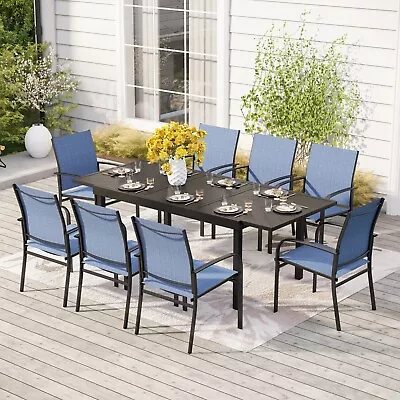 PHI VILLA 9 Piece Patio Dining Set Expandable Table For 6-8 Person Outdoor Chair • $699.99