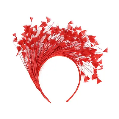 $39.99 • Buy Red Feather Fascinator/crown/tiara - Satin Headband Spring Races,wedding 