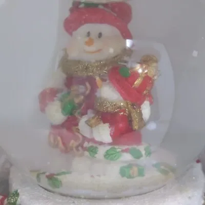 Vintage Christmas Snow Globe NOS - Waterball Snowman Hand Painted Poly-Stone • $9.37