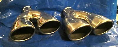 Vintage Polished Stainless? Oval Dual Rolled Quad Exhaust Tips Pair • $45