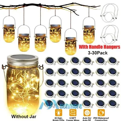 LOT Solar Powered Mason Jar Lid Light 20 LED Fairy String Lights Christmas Decor • $46.99