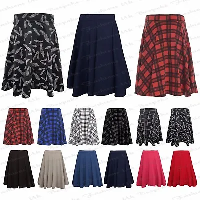 Ladies Women's Plain Stretchy Elasticated Flared Skater Skirt Plus Size 14-28 • £15.99