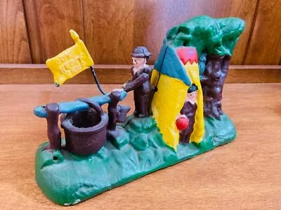 Vintage Cast Iron  Boy Scout Camp  Mechanical Bank J & E Stevens • $59