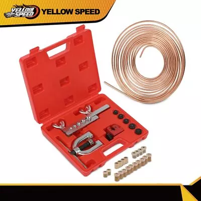 Brake Line Pipe Repair Kit 3/16 25FT Copper Pipe Flaring Tool + 20 Nuts Fittings • $29.75