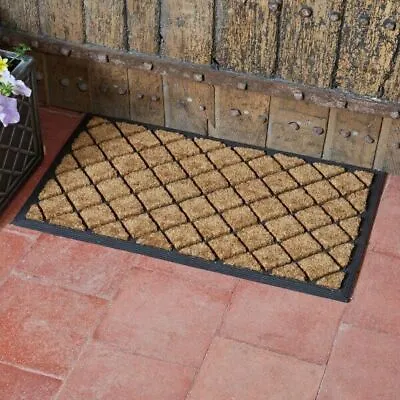 Heavy Duty Natural Coir Diamond Door Mat Rubber Indoor Outdoor Entrance Front • £16.99