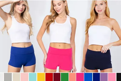 Women's High Waist Yoga Athletic Cotton Stretch Foldover Mini Hot Shorts • $5.99