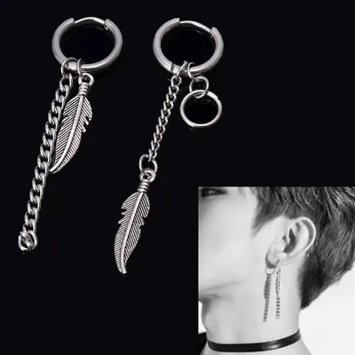 £4.06 • Buy 1 Pair Korean KPOP Feather Mismatch Tassel Drop Chain Earrings